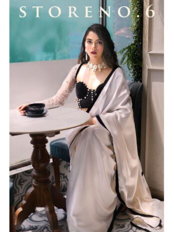 IVORY CREAM SILK SATIN SAREE